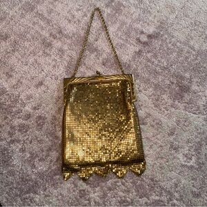 Whiting & Davis Vintage 40’s Gold Metal Mesh Deco Bag Purse